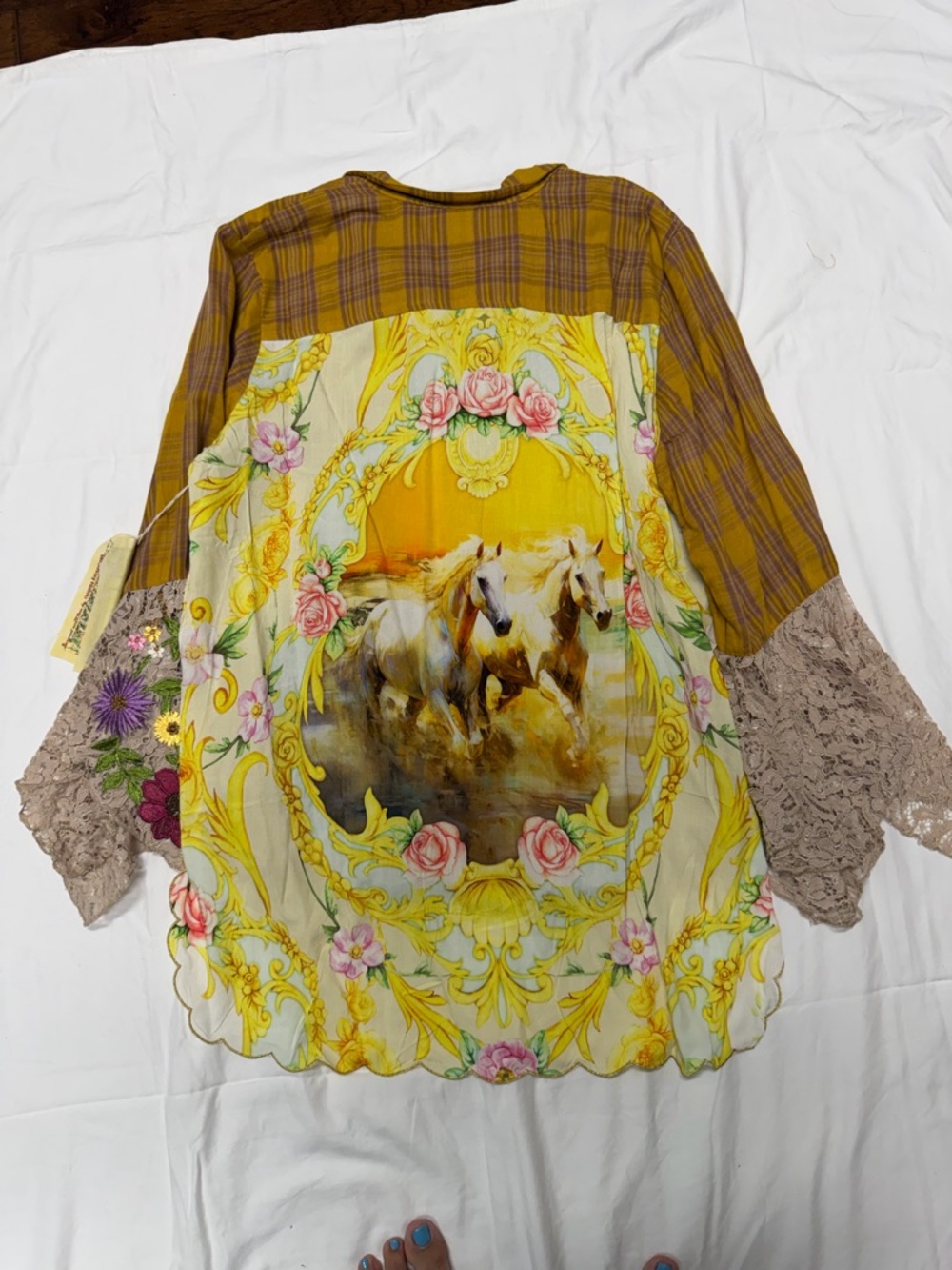 Aratta - Wild Wild West Plaid & Floral Horse Back Print Tunic — Yellow Multi - Picture 3 of 3
